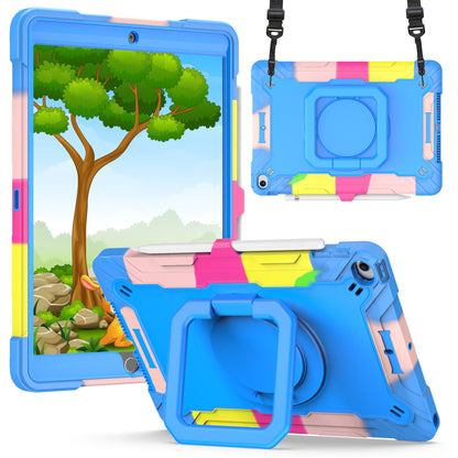 For Tough Hybrid 3 in 1 Case with 180° Rotating Kickstand, Adjustable Shoulder Strap, Shockproof TPU Rubber PC Rainbow /Blue Tablet Case Cover