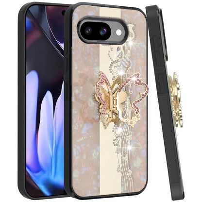 For Google Pixel 9A Diamonds 3D Fashion Bling Sparkly Glitter Ornaments Engraving Hybrid with Ring Stand Case Cover