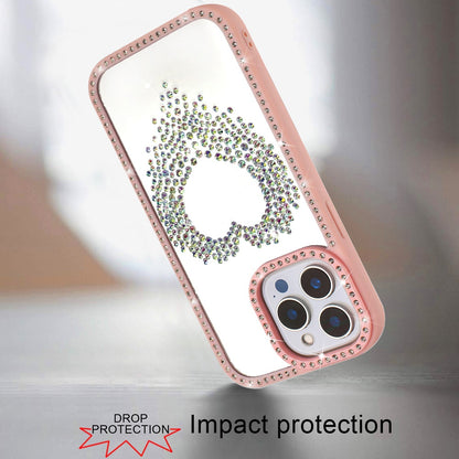 For Apple iPhone 13 Pro Max Angel Hearts Glitter Shimmer Diamond Edge Hybrid Drop Protection Shockproof Design Case Cover Beige