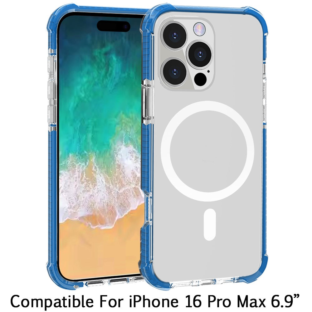 For Apple iPhone 16 Pro Max (6.9") Hybrid Acrylic Transparent Hard PC + TPU Color Frame Bumper Compatible with MagSafe Case Cover