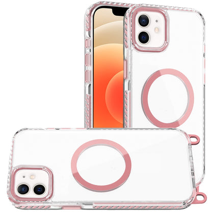 For Apple iPhone 12 /12 Pro Clear Magnetic Frame PC Back Shockproof Protective Case with Detachable Lanyard Strap, Compatible with MagSafe Case Cover
