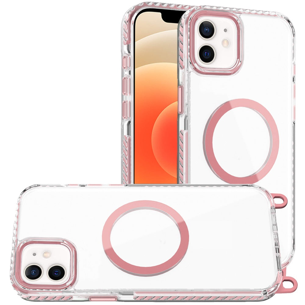 For Apple iPhone 11 Clear Magnetic Frame PC Back Shockproof Protective Case with Detachable Lanyard Strap, Compatible with MagSafe Case Cover