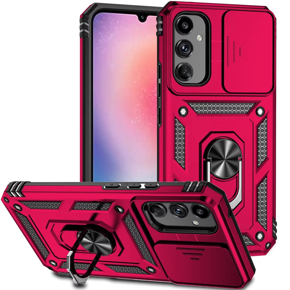 For Motorola Moto G 5G 2025 Hybrid Ring Shockproof with 360° Rotate Ring Kickstand, Camera Lens Protection, Soft Edge Bumper Case Cover Hot Pink