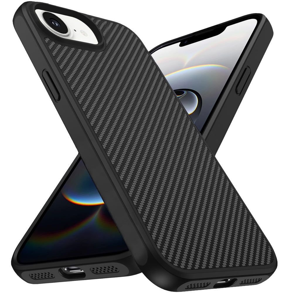 For Apple iPhone 17E /16E Carbon Fiber Design with Magnetic HQ 2.0mm Thick Hybrid Shockproof Rubber Hard PC Case Cover