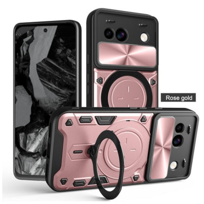 For Google Pixel 9A Hybrid Shockproof with Magnetic Ring Stand, Compatible with Magsafe & Sliding Camera Lens Protector Case Cover