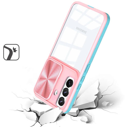 For Samsung Galaxy S25 Plus /S25+ /S24/Plus Hybrid Cases with Sliding Camera Cover Transparent Shockproof Bumper TPU Protective Case Cover Pink/Blue