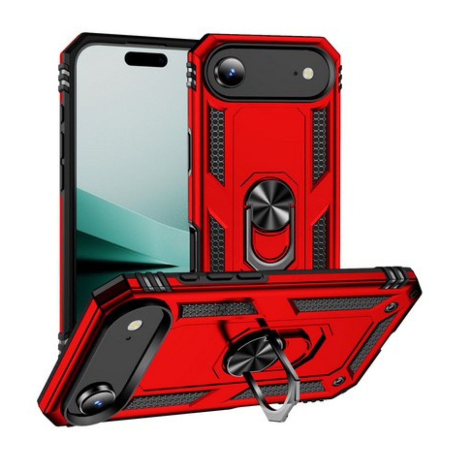 For Apple iPhone 17 AIR Shockproof Hybrid Dual Layer PC + TPU with Metal Ring Kickstand Heavy Duty Armor Shell Case Cover