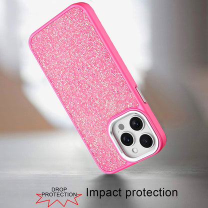 For Apple iPhone 15 Pro Max Crystal Sparkle Diamond Glass Full Mini Glitter Bling Frame TPU Hybrid Protective Case Cover