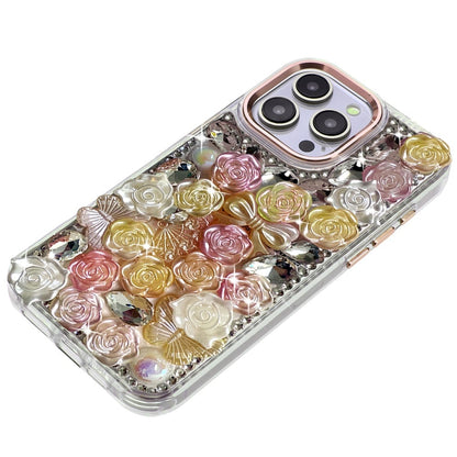 For iPhone 14 Pro Max (6.7") Muti-Color Floral Fashion Bling Crystal 3D Full Diamonds Stones Sparkle Rhinestone Glitter Hybrid Case Cover Green