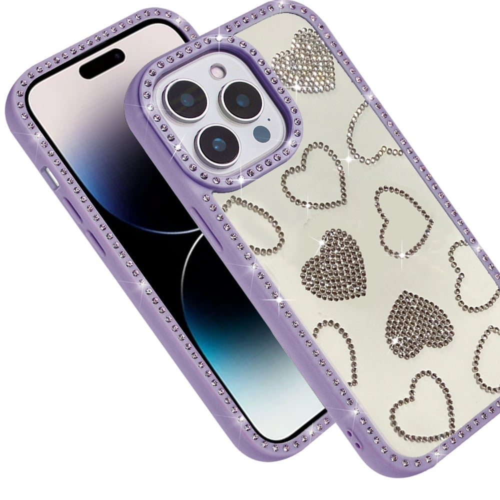 For iPhone 14 Pro Max (6.7") Spread Love Glitter Shimmer Bling Diamond Edge Hybrid Drop Protection Shockproof Design Case Cover