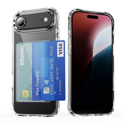 For Apple iPhone 17 AIR Acrylic TPU Clear Case Hold 2 Credit Card Slots, Slim Protective Wallet Cover Silicone Hybrid Case Cover Clear