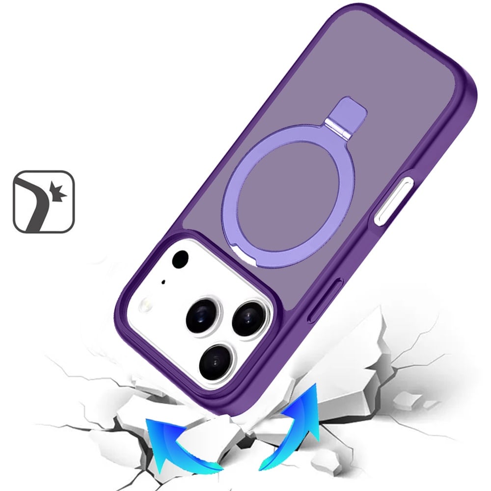 For Apple iPhone 17 Pro (6.3") Magnetic Circle Back with Ring Stand Full Rotation Matte Hybrid Shockproof Case Cover