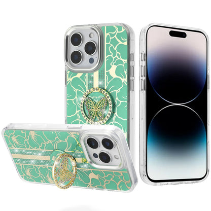 For Motorola Moto G Stylus 5G 2025 Diamonds 3D Butterfly Floral Design Bling Sparkly Glitter Hybrid Metal Fashion with Ring Stand Case Cover