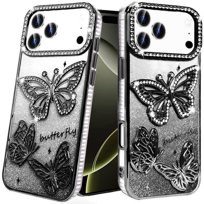 Phone Case for Apple iPhone 17 Pro Max (6.9") Butterfly Freedom Shimmer Glitter Thick TPU Shockproof Anti Slip Durable Protective Design Cover