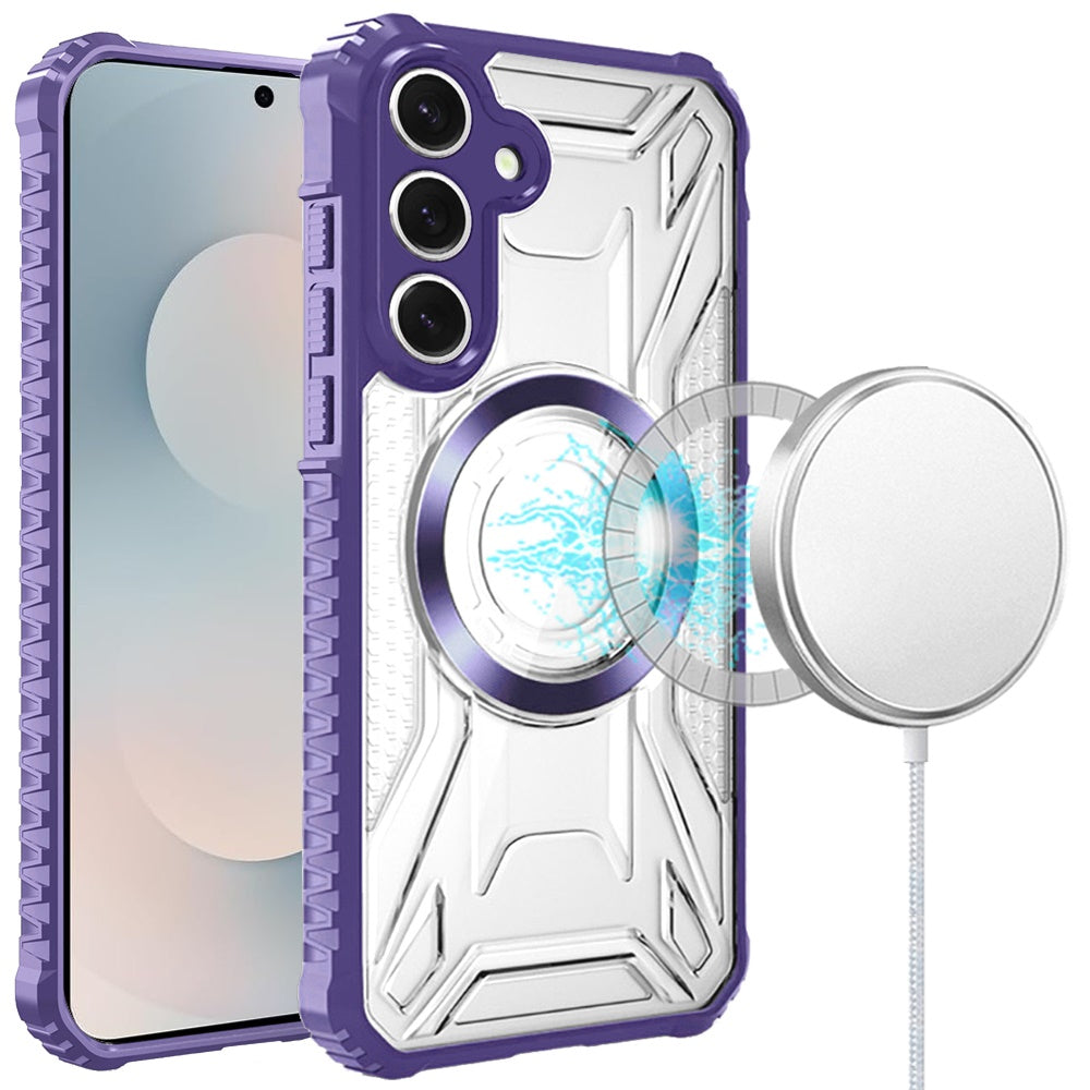 For Samsung Galaxy S25 FE /S25 Fan Edition MagSafe Compatible Pattern Clear Transparent Rugged Hybrid Magnetic TPU Shockproof Armor Case Cover Dark Blue