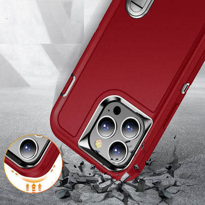 For Apple iPhone 16 (6.1") Hybrid 3 Layers Hard 3in1 Shockproof with Kickstand Heavy Duty Hard TPU Rubber Anti-Drop Case Cover Red