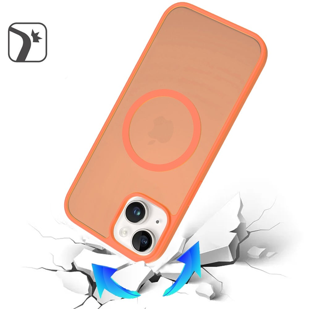 For iPhone 15 Plus (6.7") MagSafe Compatible Case Hybrid Soft TPU Bumper Hard Translucent Matte Back Slim Shockproof Case Cover Cosmic Orange