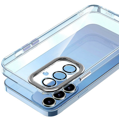 For Samsung Galaxy S24 FE Transparent Clear Hybrid with Matching Metal Buttons and Camera Protection Hard PC + TPU Rubber Case Cover Black