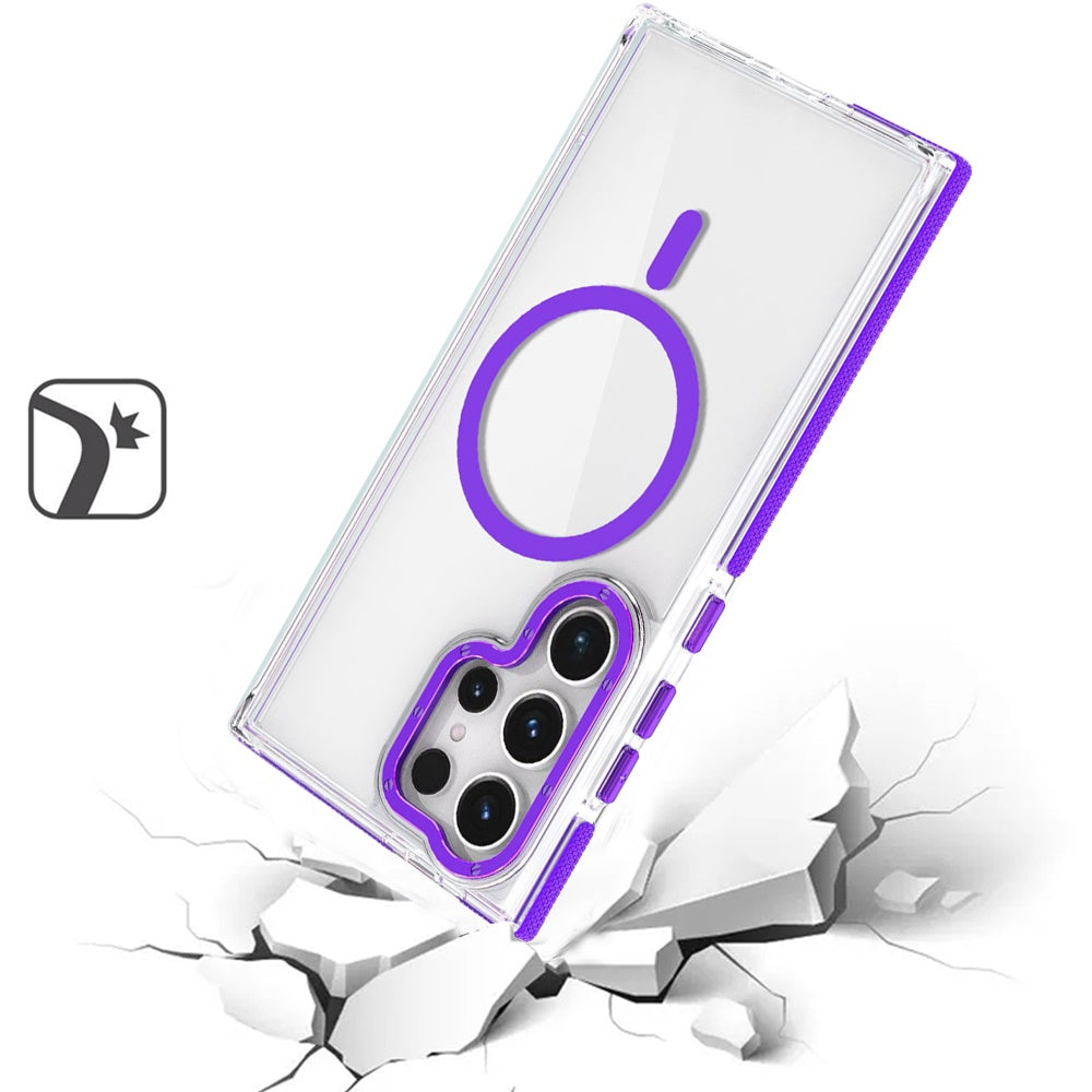 For Samsung Galaxy S25 Ultra Transparent Back with Colorful Frame, Strong Magnetic Circle, MagSafe Compatible, Slim Shockproof Protection Case Cover