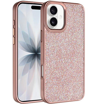 For Apple iPhone 17 (6.3") Crystal Sparkle Diamond Glass Full Mini Glitter Bling Frame TPU Hybrid Protective Case Cover