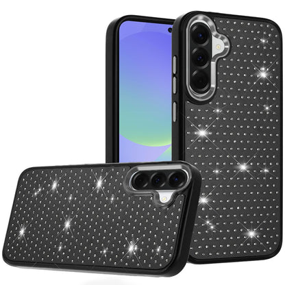 For Samsung Galaxy A37 Bling Diamond Metallic, Full Sparkle Chrome Edged Hybrid Protective Shockproof Case Cover