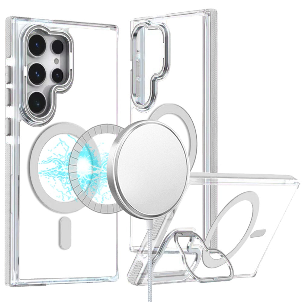 For Samsung Galaxy S25 Ultra Hybrid Clear Back Case with Invisible Camera Bracket Stand, MagSafe Magnetic Circle, Shockproof Color Frame Case Cover