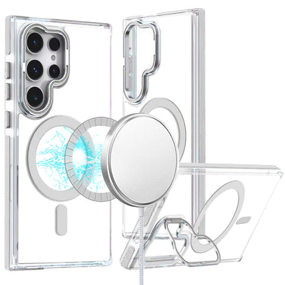 For Samsung Galaxy S25 Ultra Hybrid Clear Back Case with Invisible Camera Bracket Stand, MagSafe Magnetic Circle, Shockproof Color Frame Case Cover
