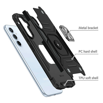 For Samsung Galaxy S25 FE, S25 Fan Edition Armor Hybrid Magnetic Stand with Ring Holder Kickstand Shockproof Heavy-Duty Durable Rugged TPU Dual Layer Case Cover Black