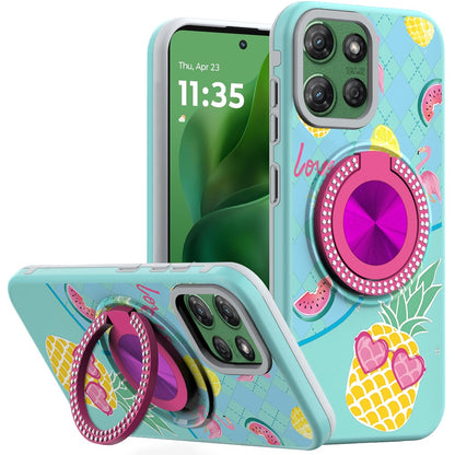 For Samsung Galaxy A16 Pattern Design Hybrid with Invisible Ring Stand & Magnetic Back, Shockproof Protective Grip Case Cover Pineapple Love Vibe