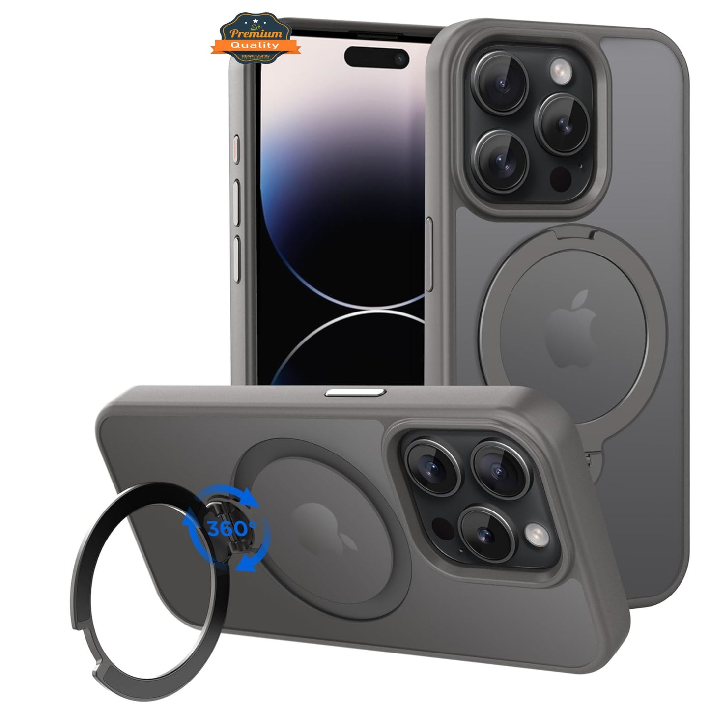 For Apple iPhone 17 Pro Max Translucent Matte Finish, MagSafe Compatible, Built-in Ring Stand, Shockproof Protective Back Case Cover