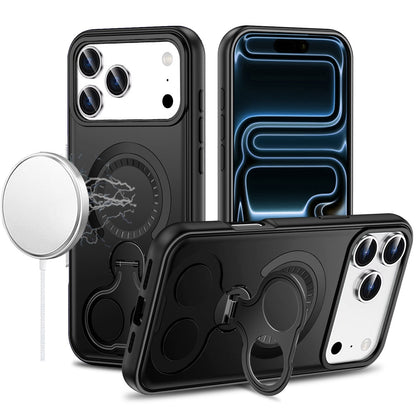 For Apple iPhone 17 Pro Max (6.9") Hybrid with Invisible 2 Hole Ring Stand Magnetic back Car Mount Friendly Protector Case Cover