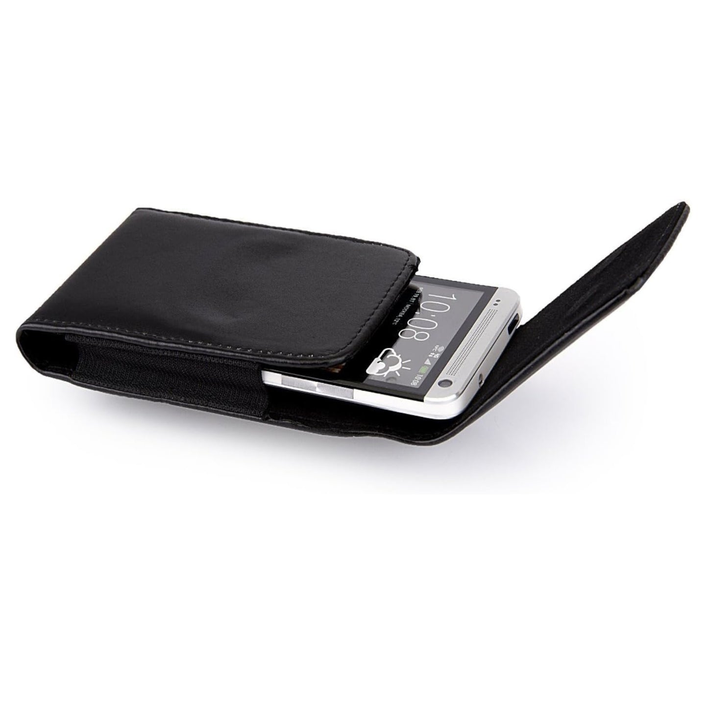 For Apple iPhone 16 Pro (6.3") Universal PU Leather Vertical Phone Pouch Holder Carrying Case [Magnetic Closure] With Fixed Belt Clip Holster Hybrid [Black]