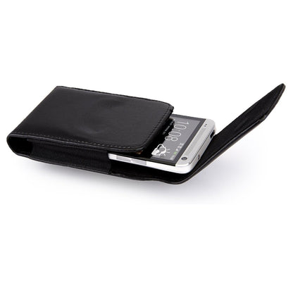 For Apple iPhone 16 Pro (6.3") Universal PU Leather Vertical Phone Pouch Holder Carrying Case [Magnetic Closure] With Fixed Belt Clip Holster Hybrid [Black]