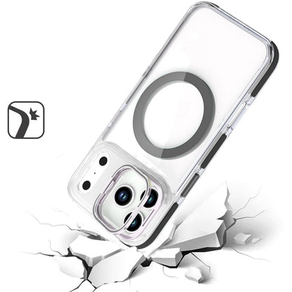 For Apple iPhone 17 Pro Hybrid Clear Back Case with Invisible Camera Bracket Stand, MagSafe Magnetic Circle, Shockproof Color Frame Case Cover Black