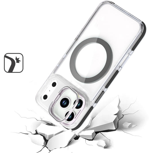 For Apple iPhone 17 Pro Hybrid Clear Back Case with Invisible Camera Bracket Stand, MagSafe Magnetic Circle, Shockproof Color Frame Case Cover Black