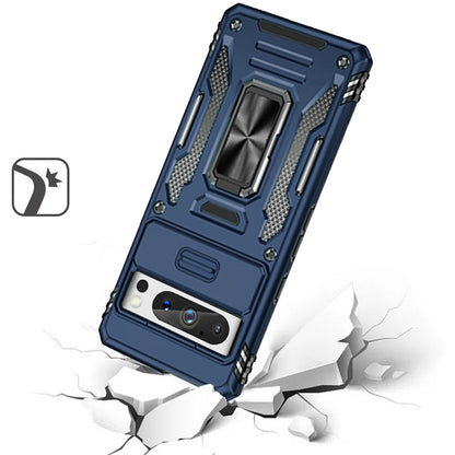 For Google Pixel 9 Pro XL Tough Hybrid Case with Movable Camera Window & Metal Ring Stand Shockproof Case Cover