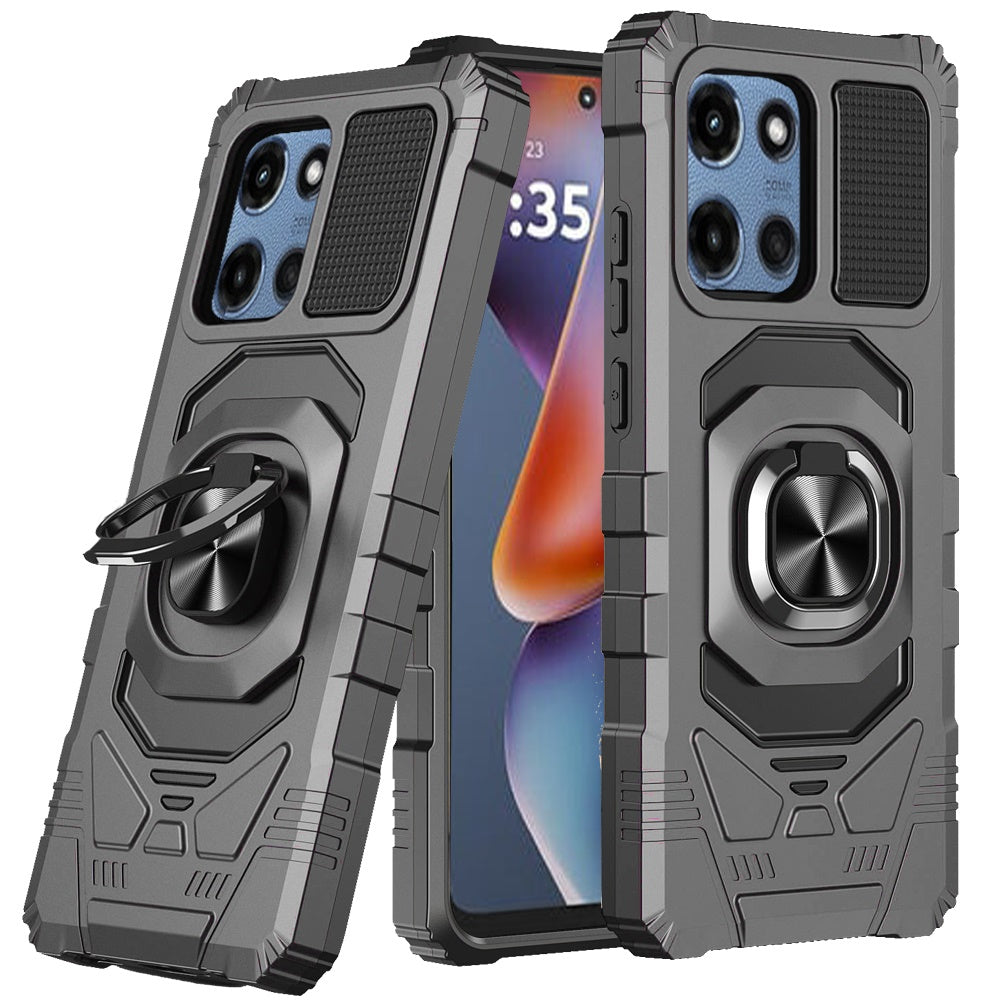 For Motorola Moto G Play 5G 2026 Hybrid Dual Layer with 360° Rotate Magnetic Ring Stand Holder Kickstand TPU Rugged PC Shockproof Case Cover Grey