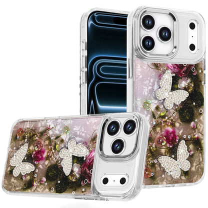 For Apple iPhone 17 Pro Max (6.9") Epoxy Glitter Flowers Bling 3D Butterfly Fashion TPU Hybrid with Shockproof Protection Case Cover