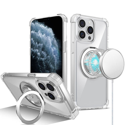 For Apple iPhone 11 Pro Max Magnetic [Compatible with Magsafe] with 360° Rotatable Ring Holder Invisible Stand Transparent Case Cover Clear