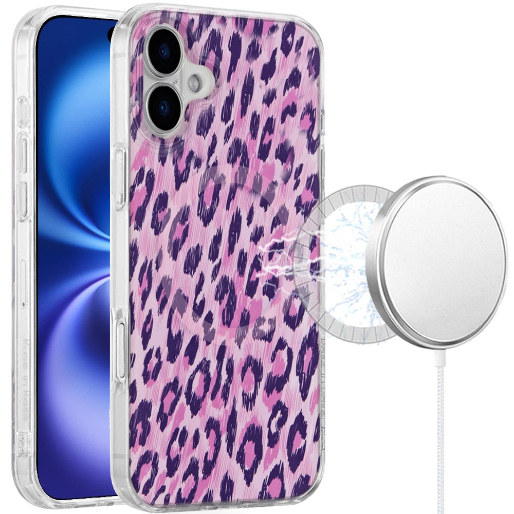 For Apple iPhone 17 Stylish Pattern Fashion IMD Printed Design TPU Double Layer Slim Shockproof with Magnetic Back Case Cover Pink Leopard