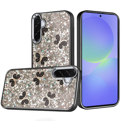 For Samsung Galaxy A36 Cute Butterfly Crystal Diamond Glitter Case Sparkle Bling Frame Metallic Edges, Shimmer TPU Hybrid Case Cover
