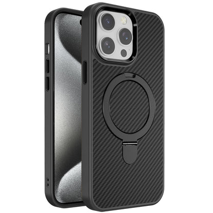 For Apple iPhone 17E /16E Hybrid Carbon Fiber Design with MagSafe Compatible [Magnetic Circle], Ring Stand Shockproof Slim TPU Case Cover