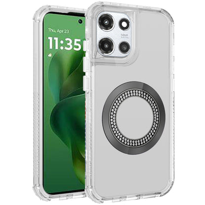 For Motorola Moto G Power 5G (2025) Magnetic Circle Compatible with Magsafe, Hybrid Chrome 3in1 Transparent Shockproof TPU Bumper Case Cover