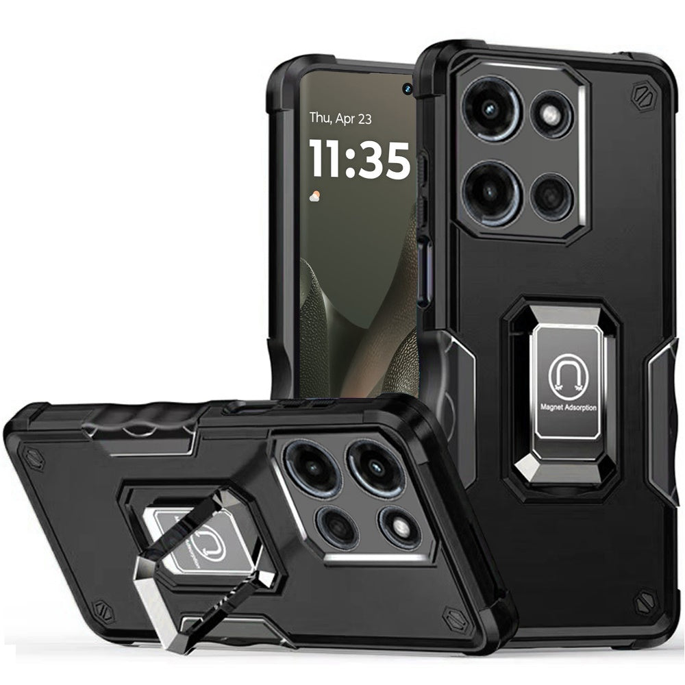 For Motorola Edge 2025 Hybrid Stand Magnetic Ring Holder Kickstand Heavy Duty Rugged Drop Silicone & Hard PC Shockproof Case Cover