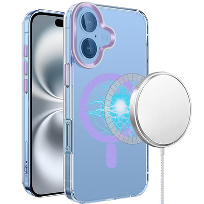 For Apple iPhone 16 (6.1") Clear Transparent Matching Circle Design Hybrid TPU Hard Shockproof [Support Magsafe Charger] Case Cover