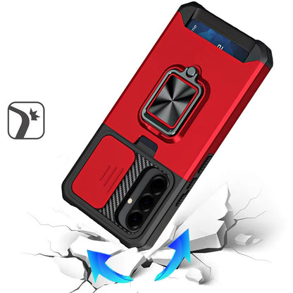 For Samsung Galaxy A37 Wallet Case with Ring Stand & Slide Camera Cover Back Credit Card Slot Holder, Military Grade Case Cover
