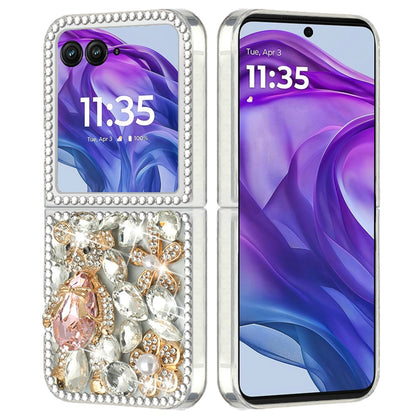 For Motorola Razr+ Plus 2024 Bling Crystal 3D Full Diamonds Luxury Sparkle Rhinestone Ornaments Fashion Hybrid Case Cover