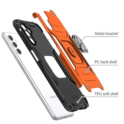 For Samsung Galaxy A16 5G Armor Hybrid Magnetic Stand with Ring Holder Kickstand Shockproof Heavy-Duty Durable Rugged TPU Dual Layer Case Cover Cosmic Orange