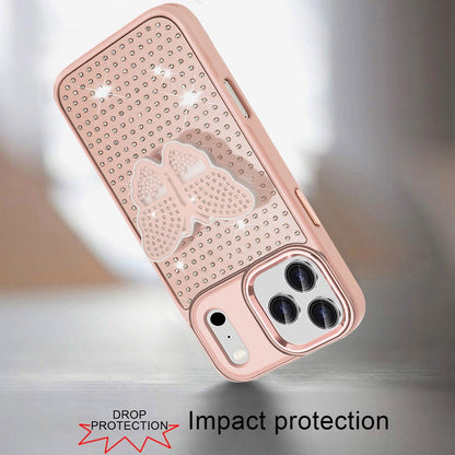 For Apple iPhone 17 Pro (6.3") Butterfly Moveable Grip 3D Pop Stand Full Diamond Bling Sparkling TPU Fashion Hybrid Case Cover