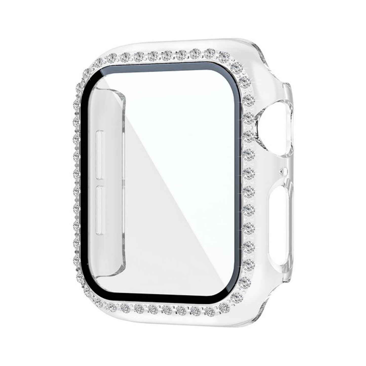 For Apple Watch Size 45mm Luxury Bling Cover Diamond Electroplate Rhinestone Bumper Protective Frame with Tempered Glass Screen Protector Case Cover Clear
